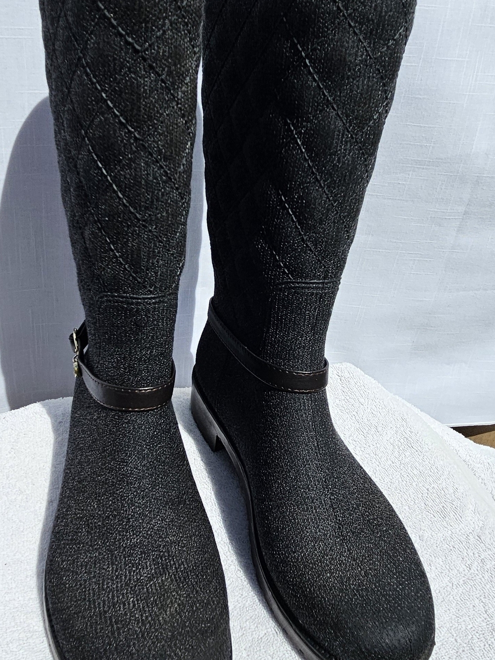 ULAN Knit Tall Winter Rain Boots - Black SZ 8 Perfect For walking in the Park